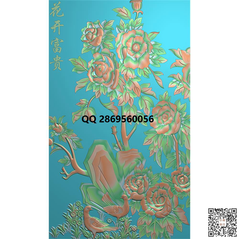 MDN-774牡丹 花开富贵 竖向_花草浮雕素材洋花四季花鸟精雕图浮雕图